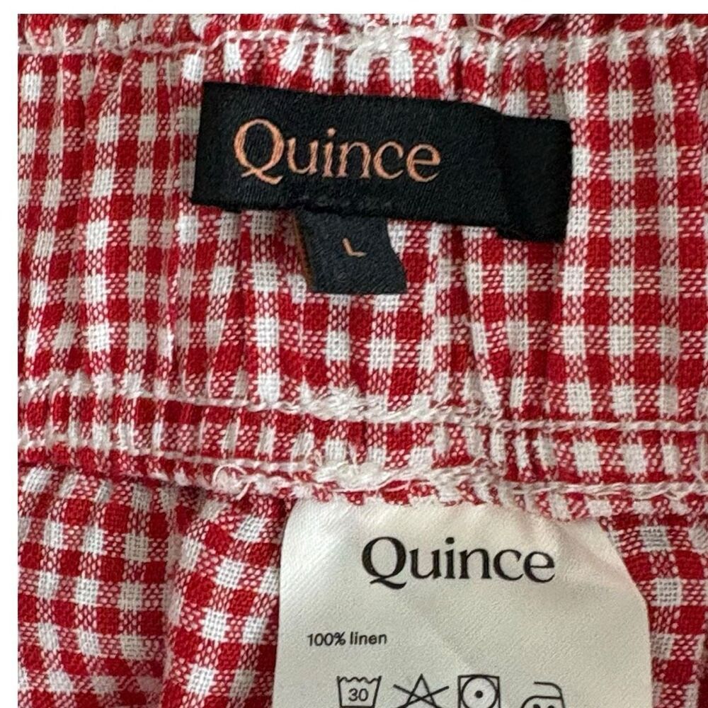 Quince European Linen High Waist Shorts Size Large Red & White Classic Gingham - Picture 4 of 8